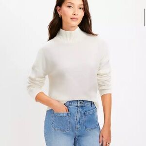 LOFT White Cowl Neck Sweater with Ribbed Texture